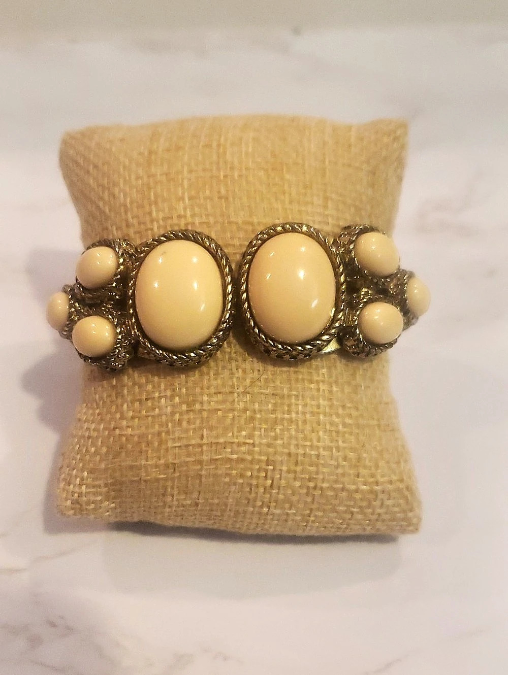 Vintage Gold-Tone Cream Stone Statement Bracelet